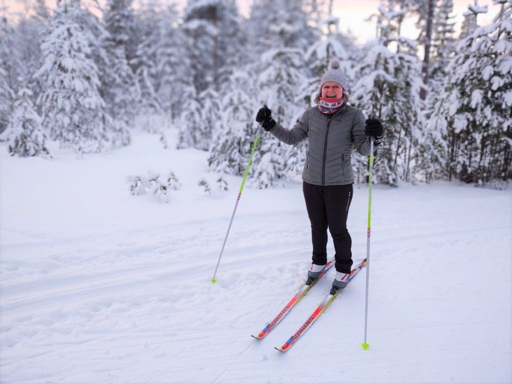 Erika skiing