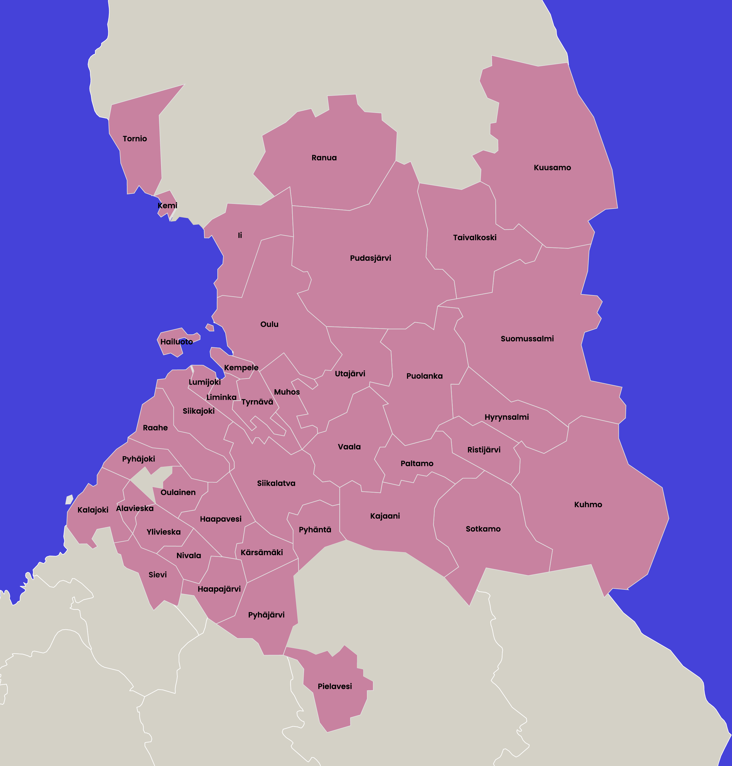 Pohjois-Suomen kuntakartta