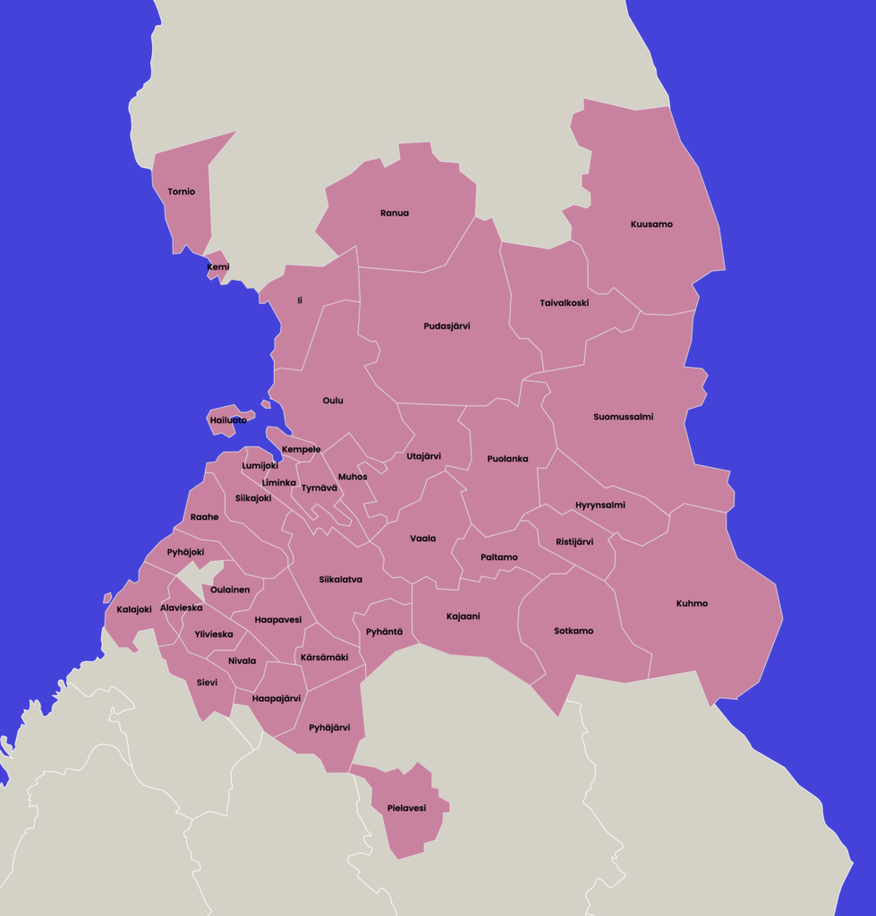Map of 39 oulu2026 municipalities.