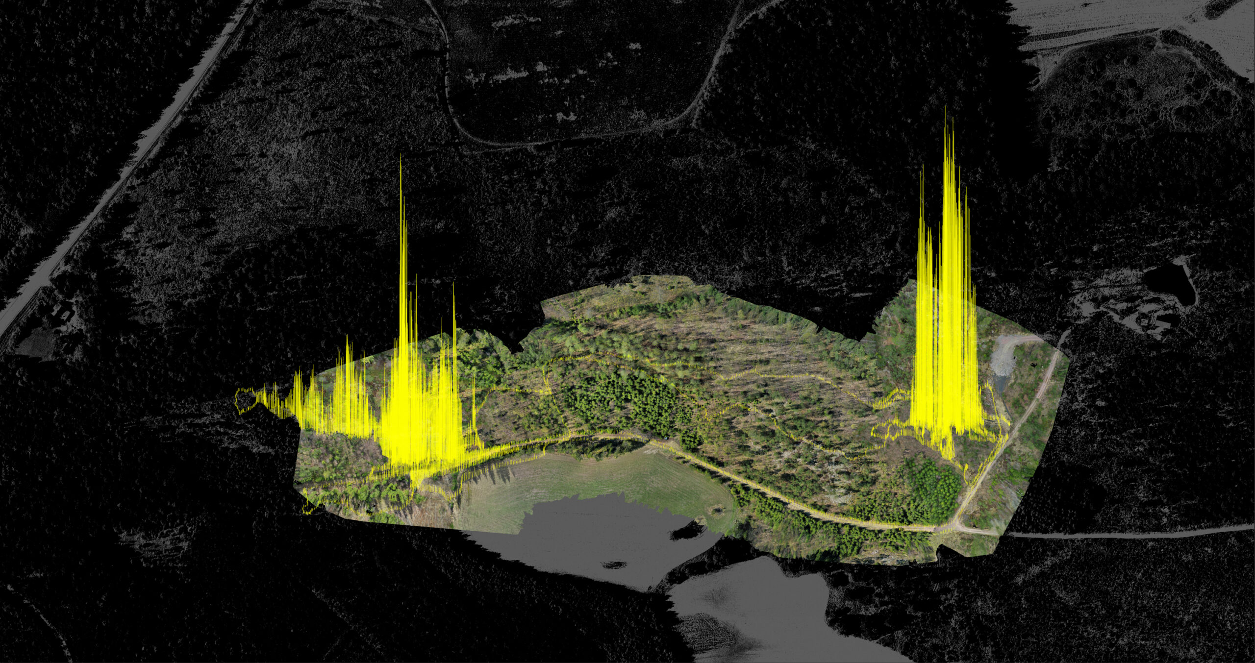 Satelliittikuva, korostetut korkeudet ja maaston muodot.