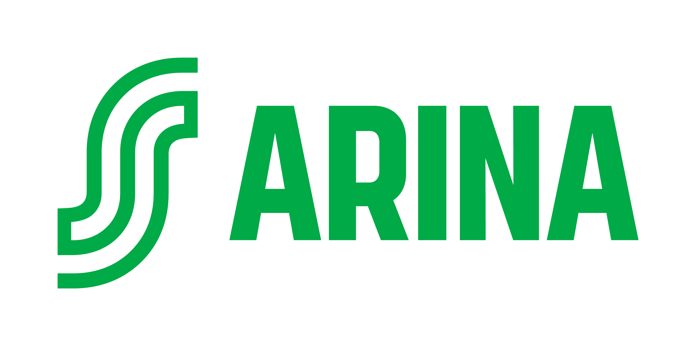 Arina logo vihreällä tekstillä