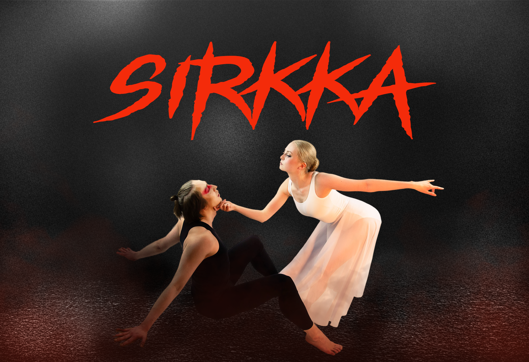 Two dancers performing under 'Sirkka' sign