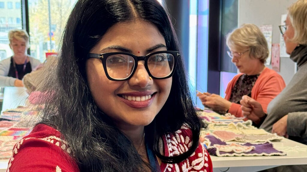 Khadija, intern at Villa Victor, bringing warmth and joy to the hobby club atmosphere at Torikatu 10.