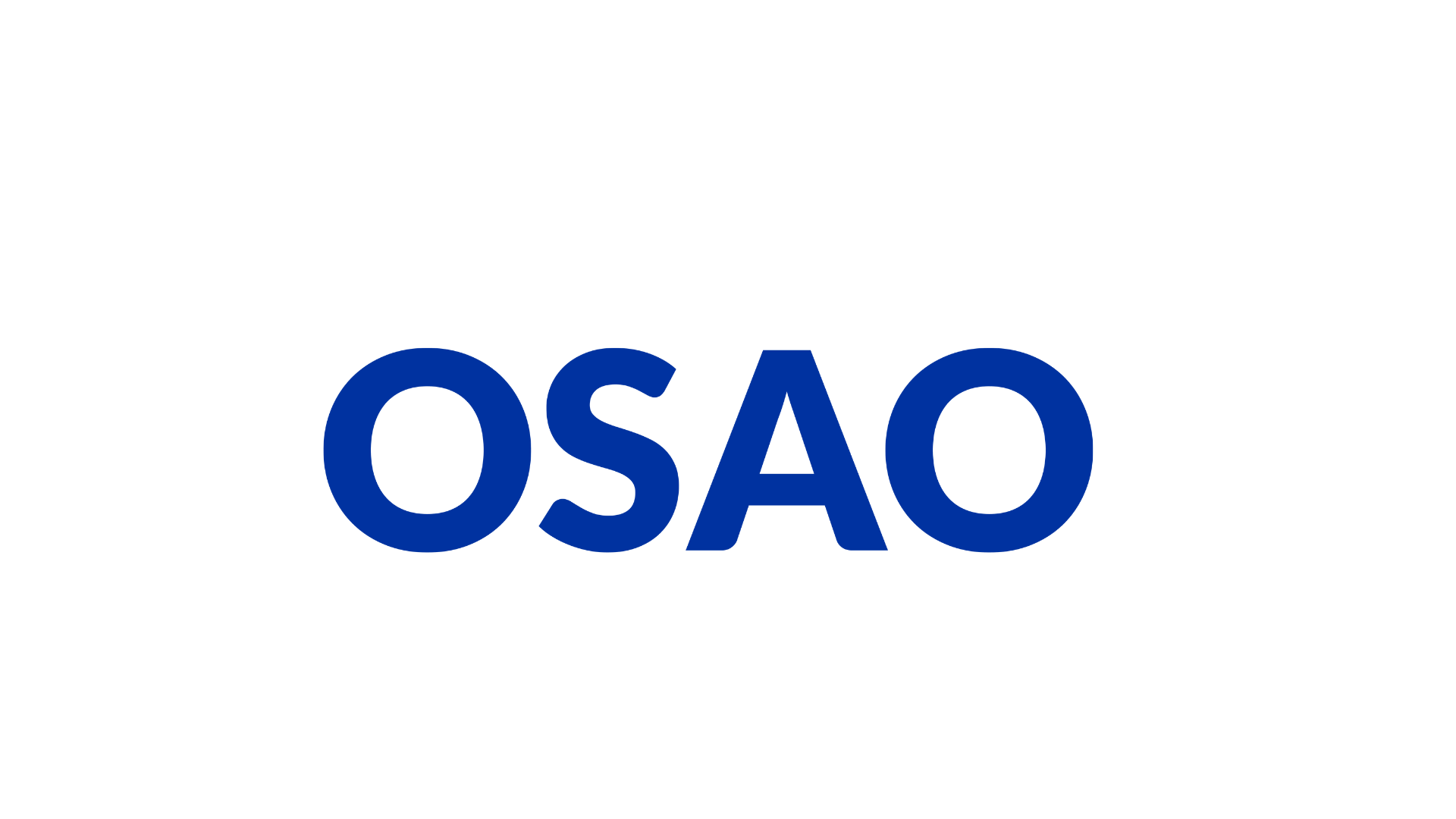 OSAO-logo sinisillä kirjaimilla valkoisella taustalla