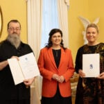 Festival director Mika Anttolainen, minister Meri-Leena Talvitie and service manager Maria Pikkarainen. Photographer Elviira Säkkinen/OKM