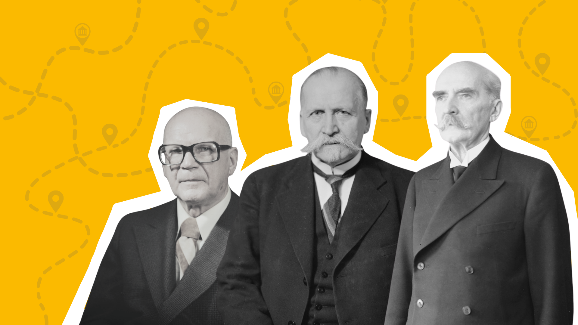 Pietinen, kuvaaja 1937. Tasavallan presidentti Kyösti Kallio; Pietinen, kuvaaja 1937. Presidentti K. J. Ståhlberg; Kuvasiskot, kuvaaja 1975. Presidentti Urho Kekkonen. Museovirasto.