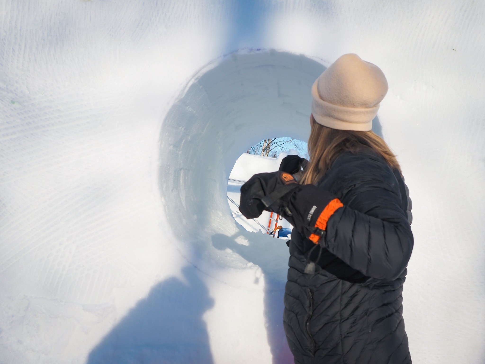 Nallikari Snowfest is an international snow sculpting competition. In the photo, the 2025 winner from the Czech team is working hard.