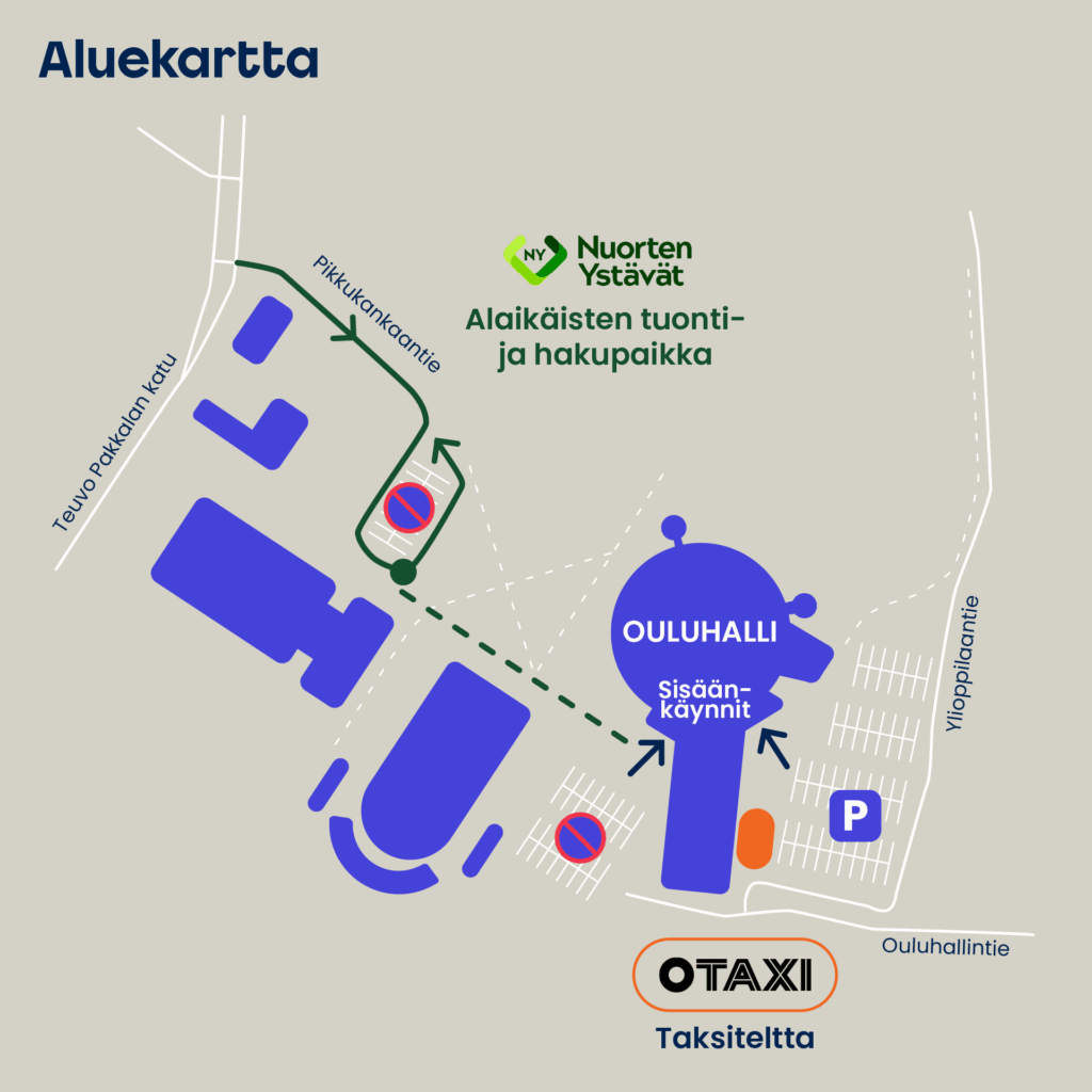 karttakuva Ouluhallista vuosi vaihtuu-tapahtumaan