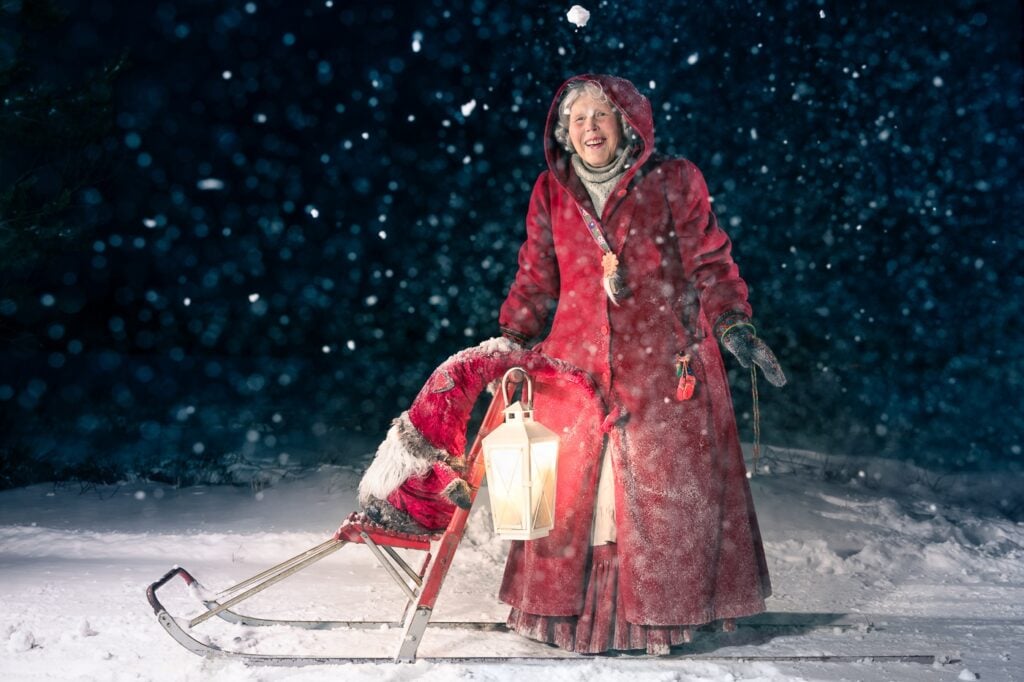 Ritva Rundgren on the yard of The House of Mrs. Santa Claus Finland. Photo Ester Van Dam