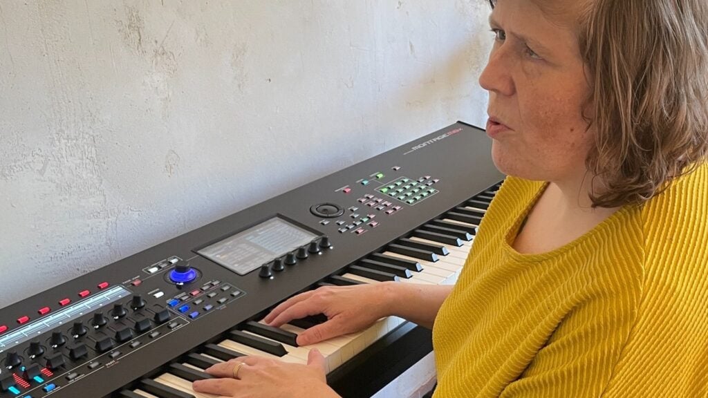 Jonna Heynke playing her Yamaha Montage synthesizer at her home in Amberg, Germany. Picture: Christian Heynke