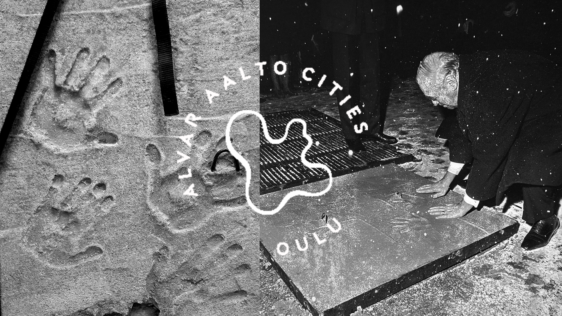 Alvar Aalto painoi kädenjälkensä betonilaattaan Oulun yliopiston arkkitehtikillan 10-vuotisjuhlassa vuonna 1969. Betonilaatta on esillä Oulun yliopiston arkkitehtuurin yksikön tiloissa. Kuva: Museovirasto