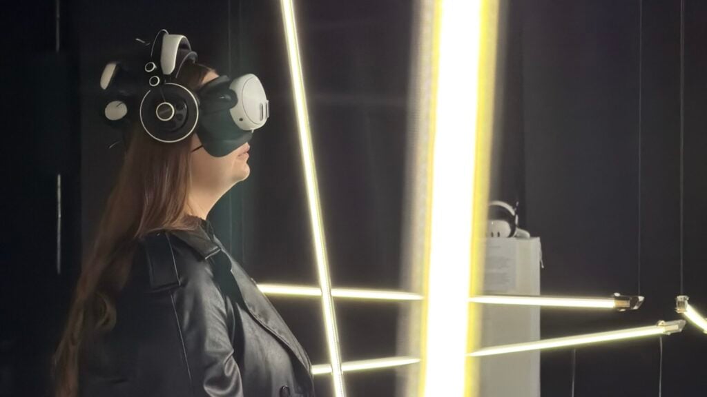 An exhibition scene of INTER-FACE:ing LuxuryLogico at AaltoSiilo at the opening. Image © Yi Chen.