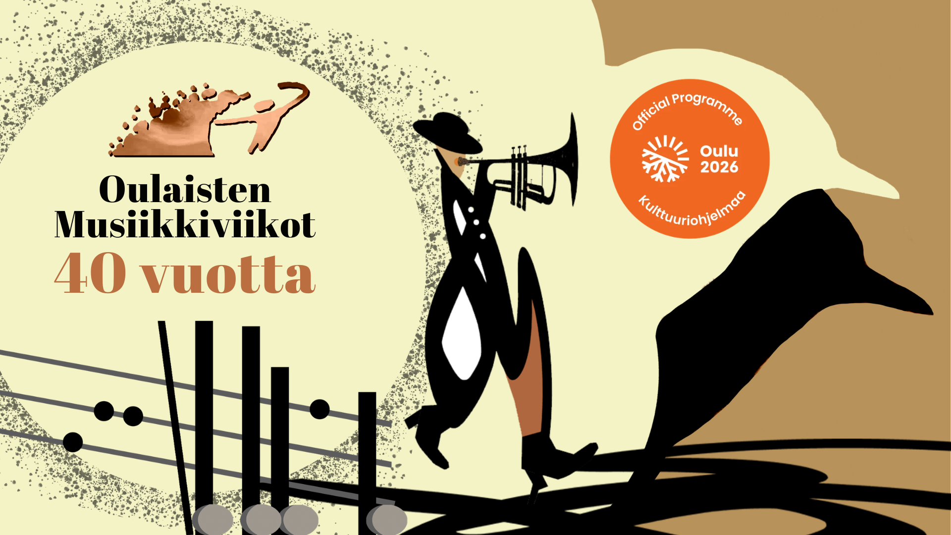 Oulainen Music Week celebrates its 40th anniversary this year. Visual design by artist Lotta Nevanperä.