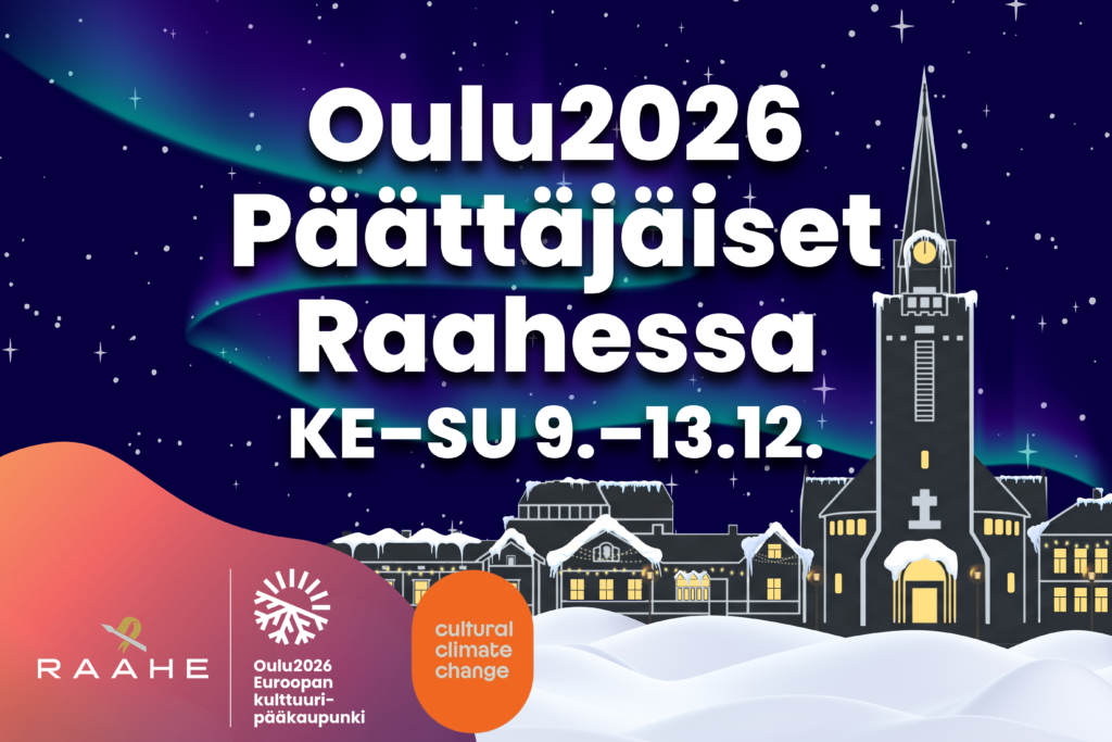 Graafinen kaupunkimaisemakuva iltahämärässä. Raahen kaupunki.