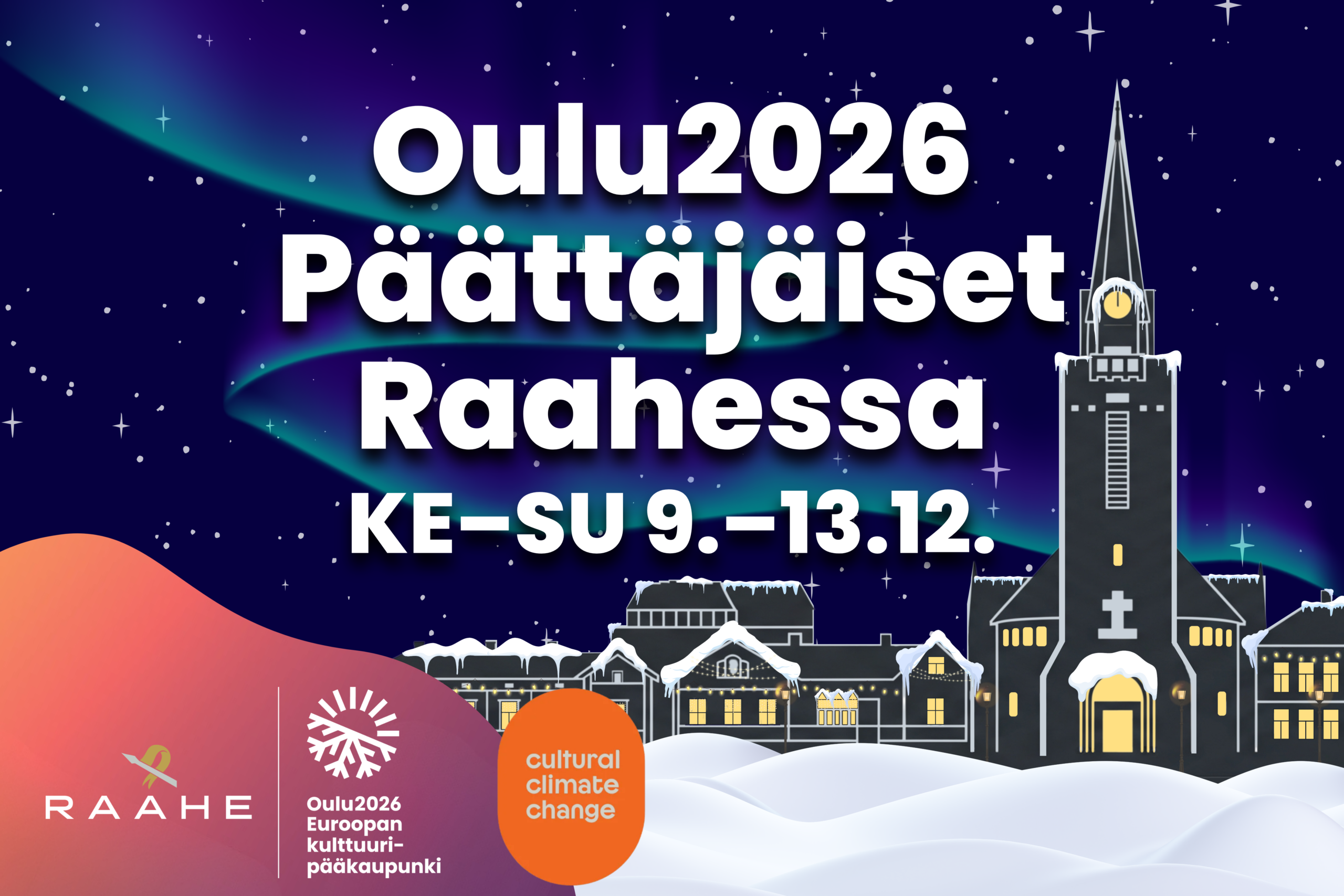 Graafinen kaupunkimaisemakuva iltahämärässä. Raahen kaupunki.